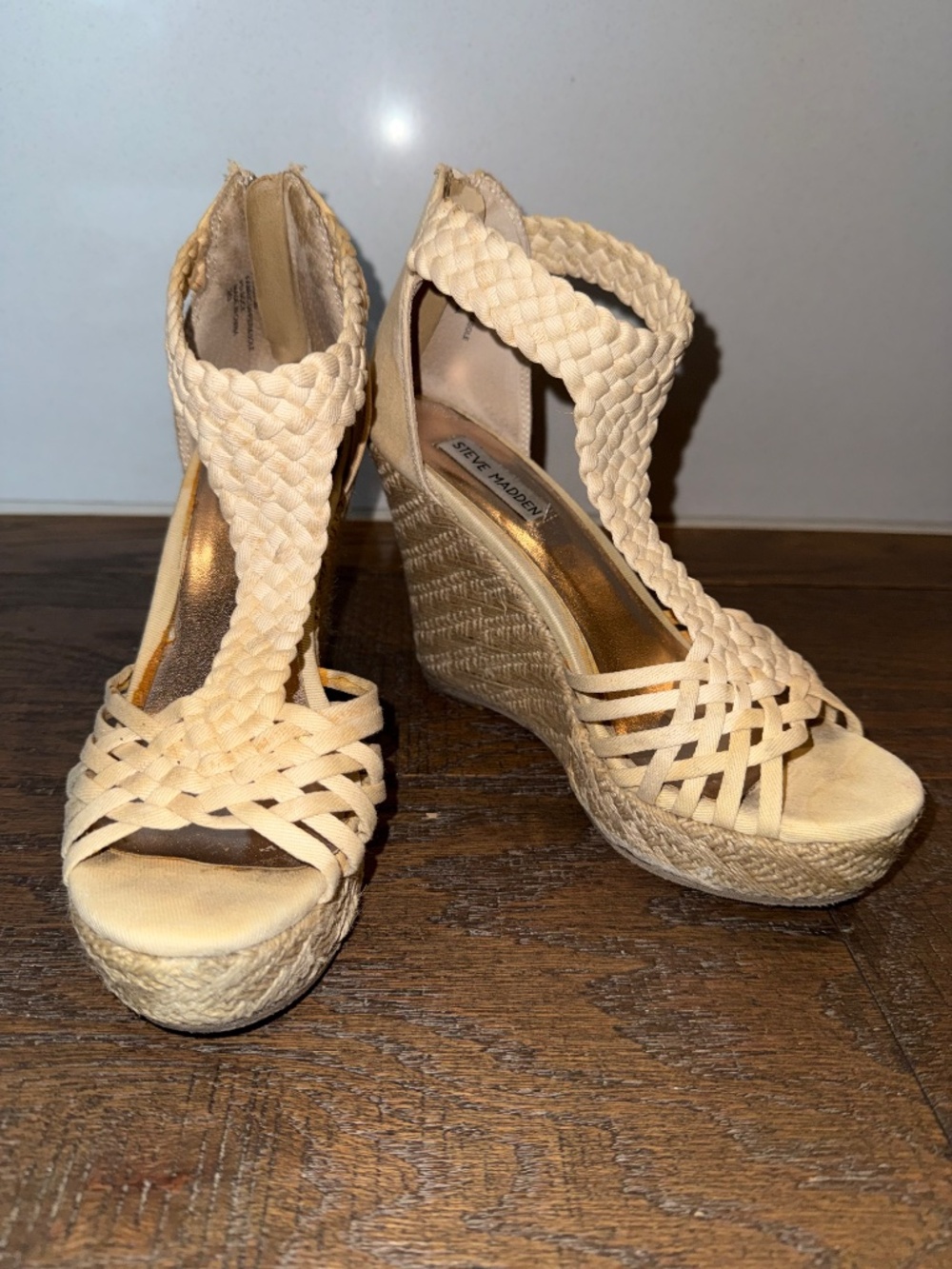 Steve Madden Cream Braided Espadrille Platform Wedge Sandals Size 6